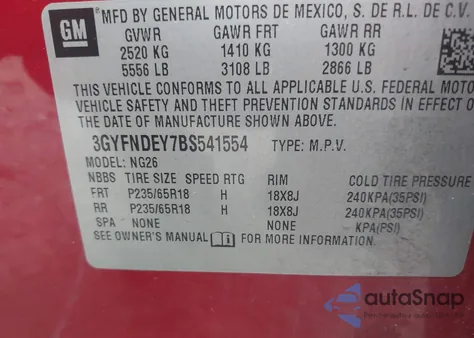 2011 Cadillac Srx Luxury Collection z USA, uszkodzony, nr VIN 3GYFNDEY7BS541554